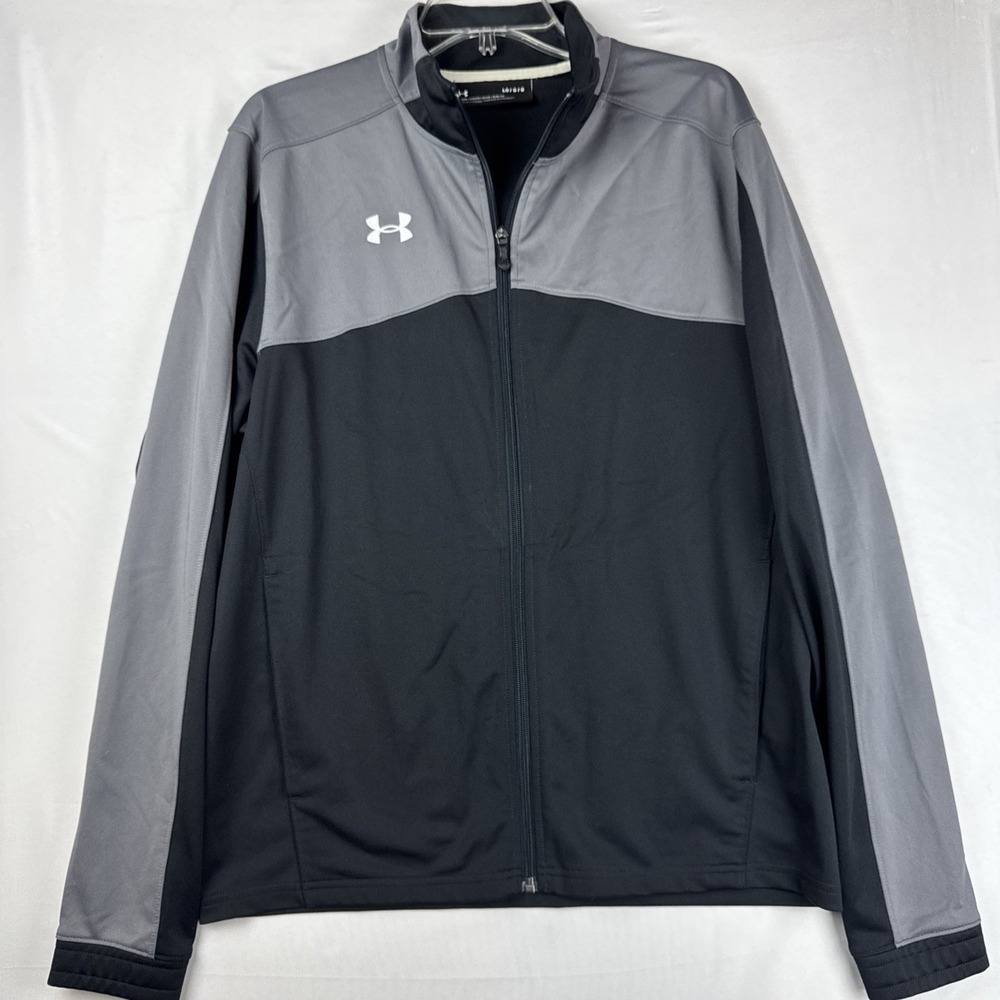 Under Armour Full Zip Windbreaker Jacket Mens L Loose Blk/grey Mock Neck Pockets